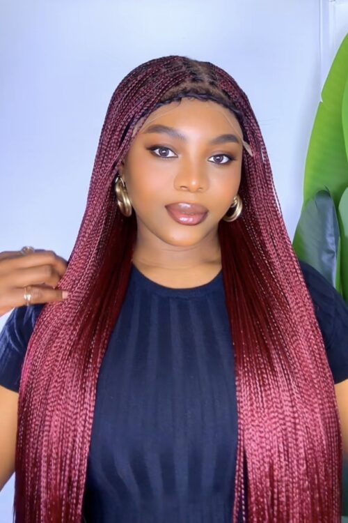 SERENA – PERRUQUE EN TRESSE DROITE- ROUGE BORDEAUX